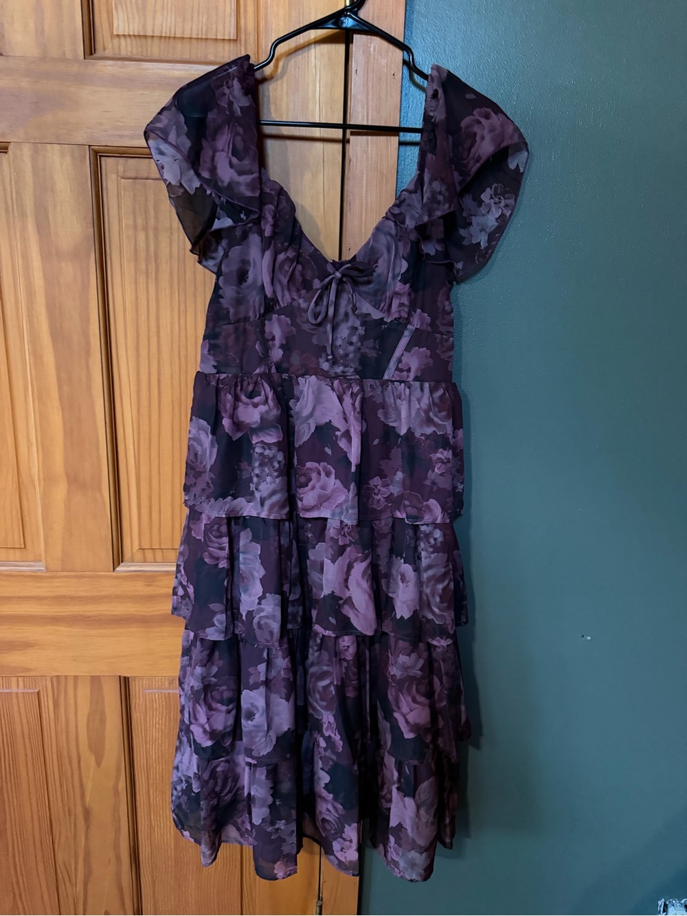 Emerald Sundae Plum Floral Tiered Midi Dress